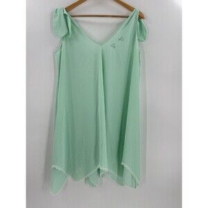 Vintage Lucie Ann Peignoir Nylon Gown Green Sleeveless Babydoll Handkerchief
